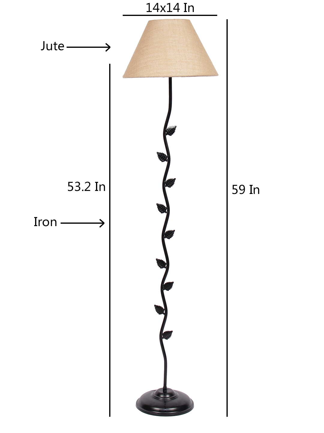 Ambika Home Iron Leaf Floor Lamp with Beige Jute Conical Shade, Powder Coated Metal Standing Lamp for Reading Corner, Bedroom & Luxury Interiors - Image 6