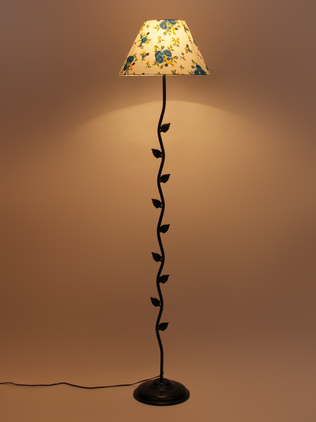 Ambika Home Iron Leaf Floor Lamp with Printed Cotton Conical Shade, Powder Coated Metal Standing Lamp for Hotel Lobby, Living Room & Luxury Interiors - Image 3