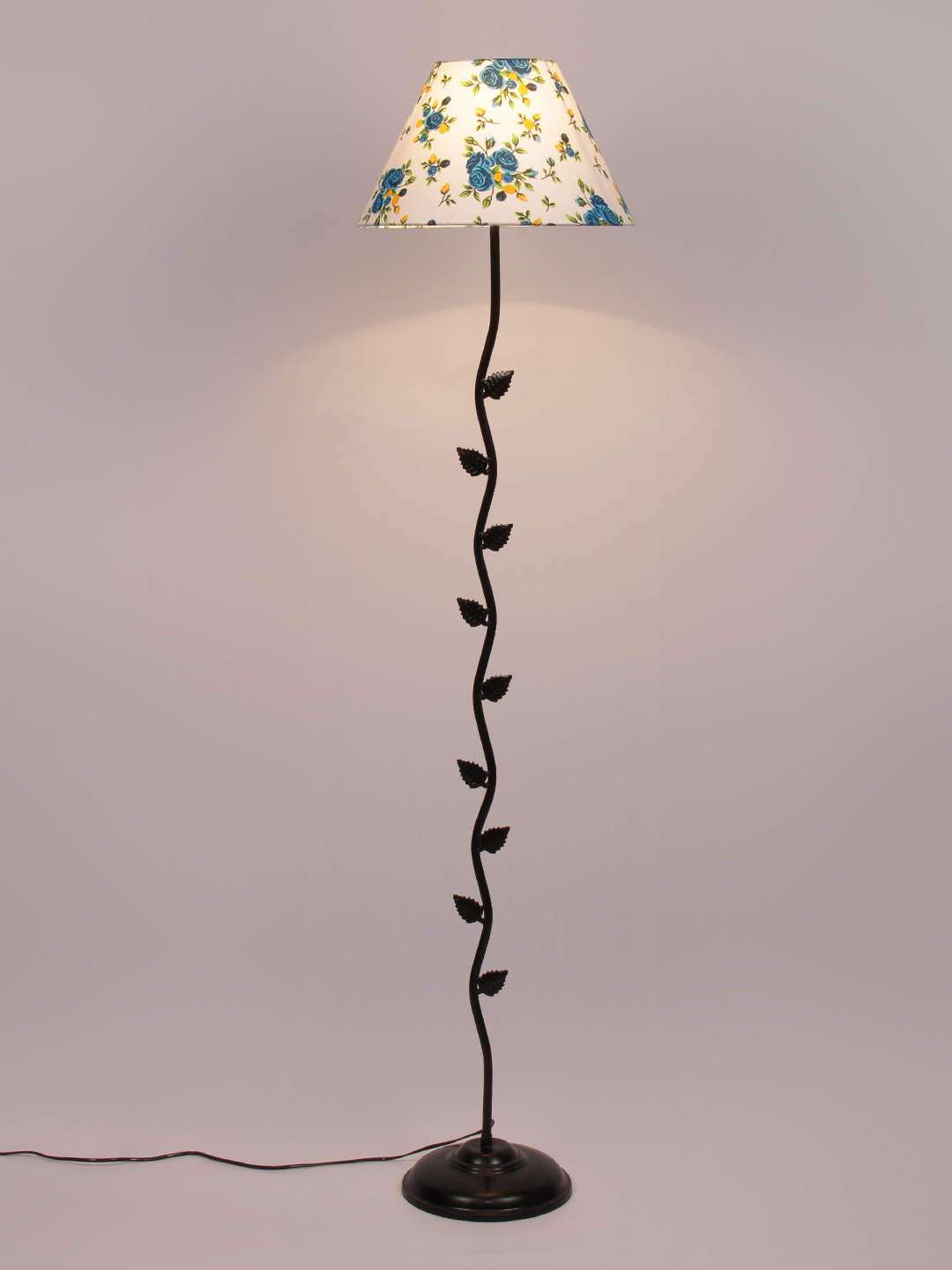 Ambika Home Iron Leaf Floor Lamp with Printed Cotton Conical Shade, Powder Coated Metal Standing Lamp for Hotel Lobby, Living Room & Luxury Interiors - Image 4