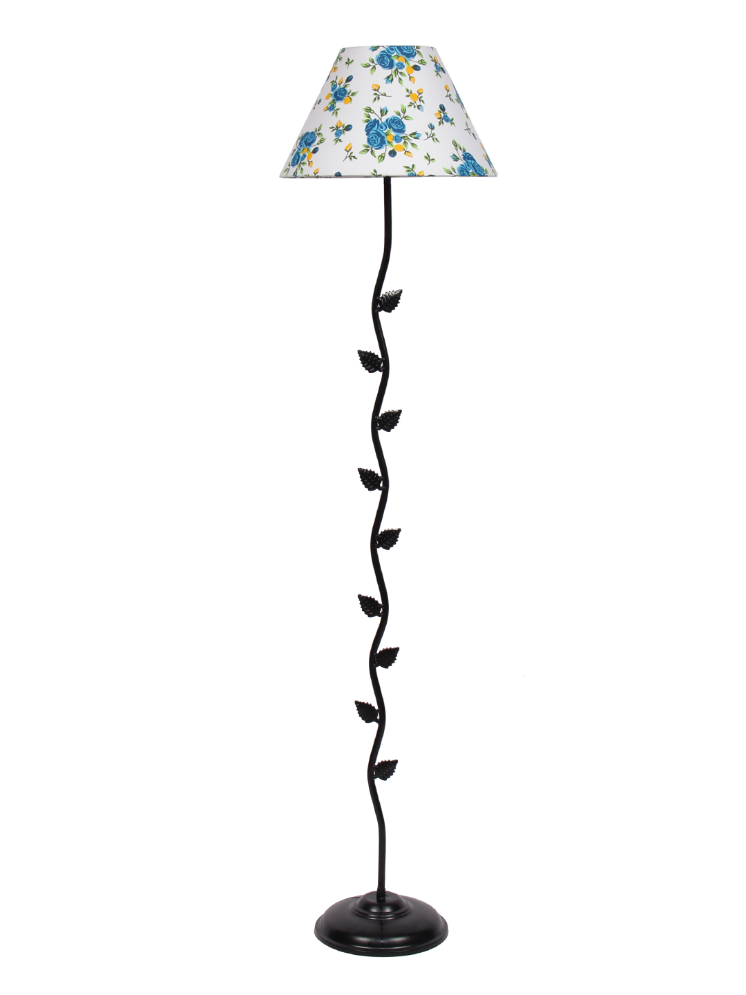 Ambika Home Iron Leaf Floor Lamp with Printed Cotton Conical Shade, Powder Coated Metal Standing Lamp for Hotel Lobby, Living Room & Luxury Interiors - Image 5