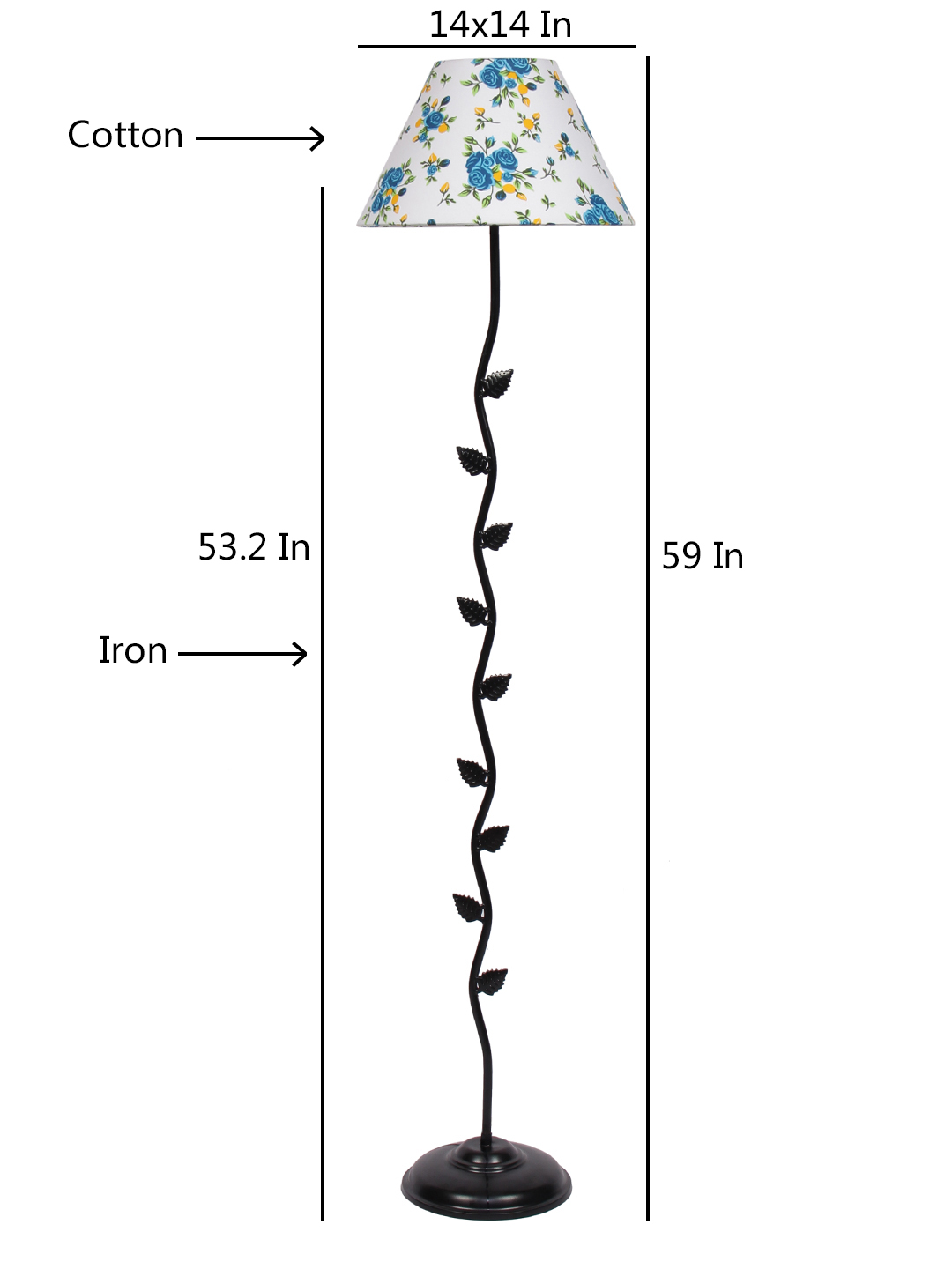 Ambika Home Iron Leaf Floor Lamp with Printed Cotton Conical Shade, Powder Coated Metal Standing Lamp for Hotel Lobby, Living Room & Luxury Interiors - Image 6