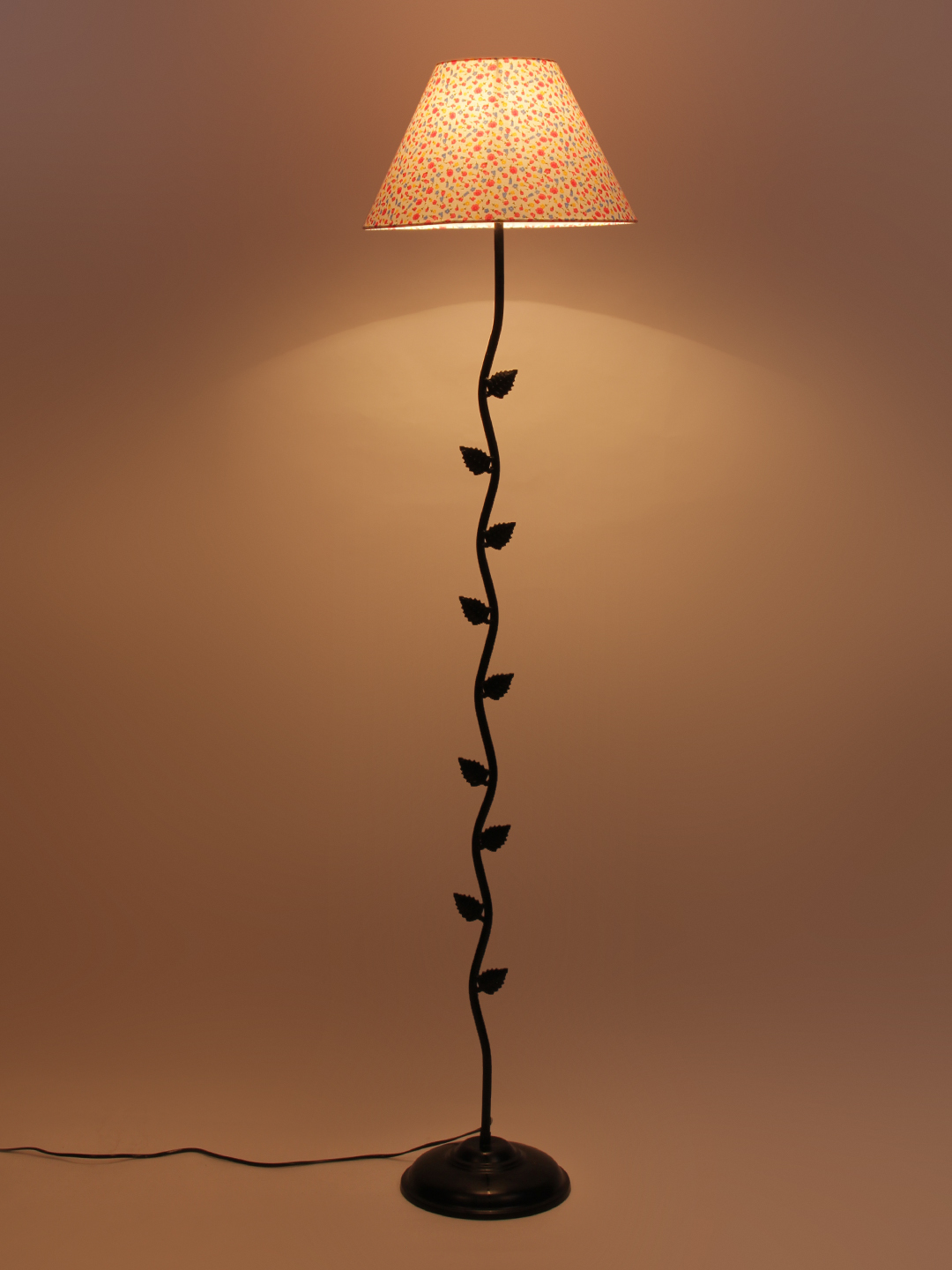Ambika Home Iron Leaf Floor Lamp with Printed Cotton Conical Shade, Powder Coated Metal Standing Lamp for Living Room, Hallway & Luxury Interiors - Image 3