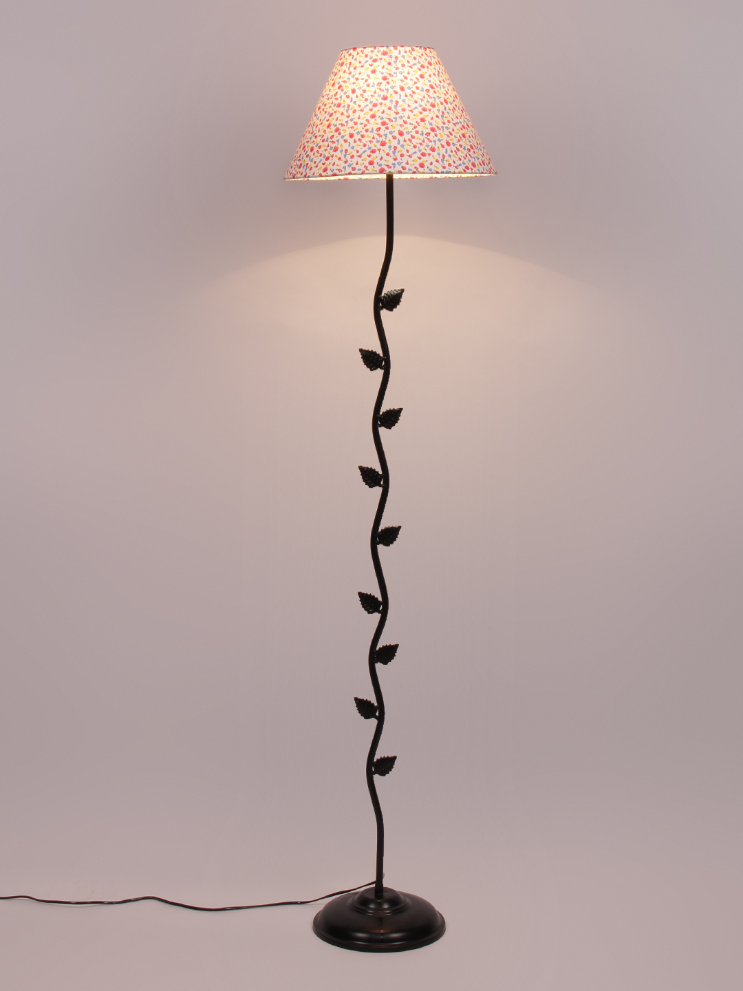 Ambika Home Iron Leaf Floor Lamp with Printed Cotton Conical Shade, Powder Coated Metal Standing Lamp for Living Room, Hallway & Luxury Interiors - Image 4