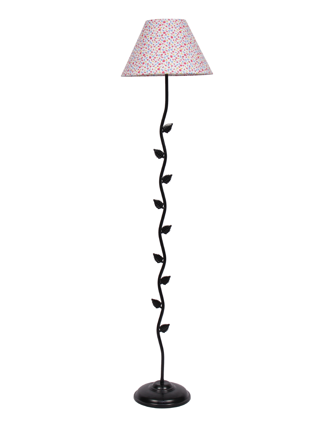 Ambika Home Iron Leaf Floor Lamp with Printed Cotton Conical Shade, Powder Coated Metal Standing Lamp for Living Room, Hallway & Luxury Interiors - Image 5