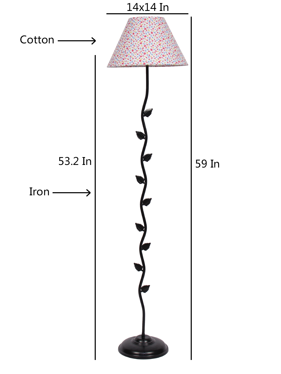 Ambika Home Iron Leaf Floor Lamp with Printed Cotton Conical Shade, Powder Coated Metal Standing Lamp for Living Room, Hallway & Luxury Interiors - Image 6