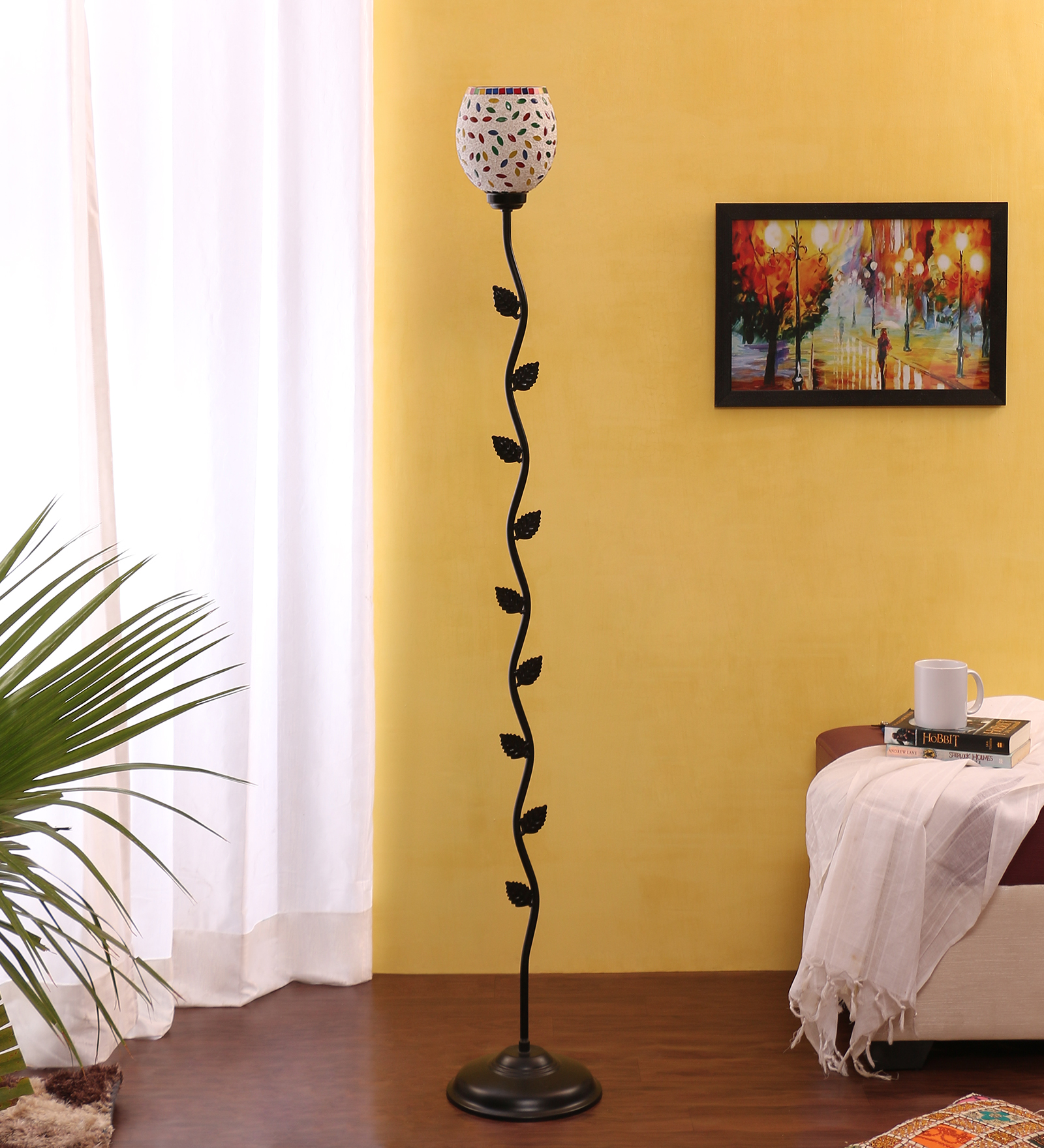 Ambika Home Mosaic glass leaf floor lamp | Premium Floor Lamp for Living Room, Bedroom, Hallway, Hotel & Guest Room Decor - Image 2