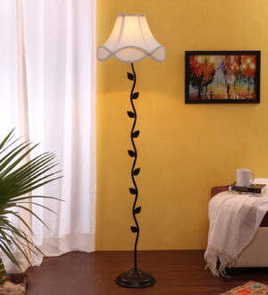 Ambika Home Vintage off-white cotton leaf floor lamp | Premium Floor Lamp for Living Room, Bedroom, Hallway, Hotel & Guest Room Decor