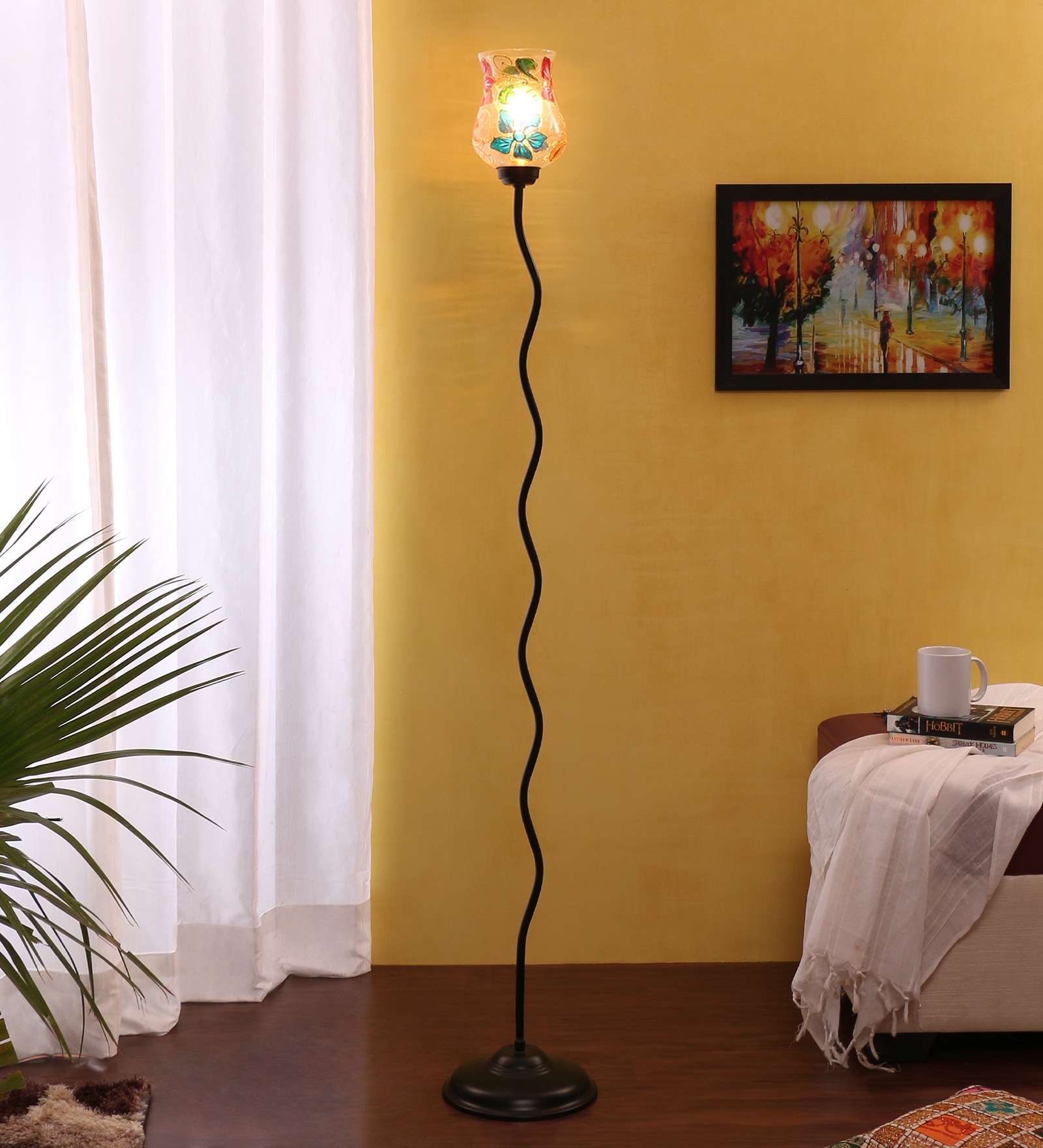 Ambika Home Multicolor Glass Zig Zag Floor Lamp | Modern Standing Lamp for Living Room, Bedroom & Home Decor