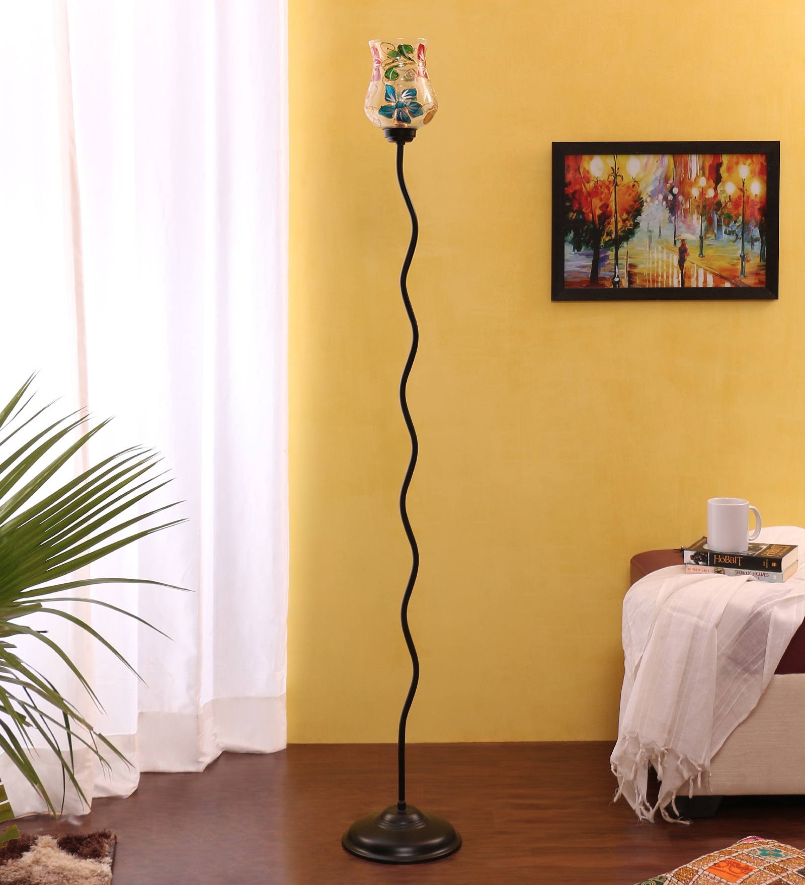 Ambika Home Multicolor Glass Zig Zag Floor Lamp | Modern Standing Lamp for Living Room, Bedroom & Home Decor - Image 2