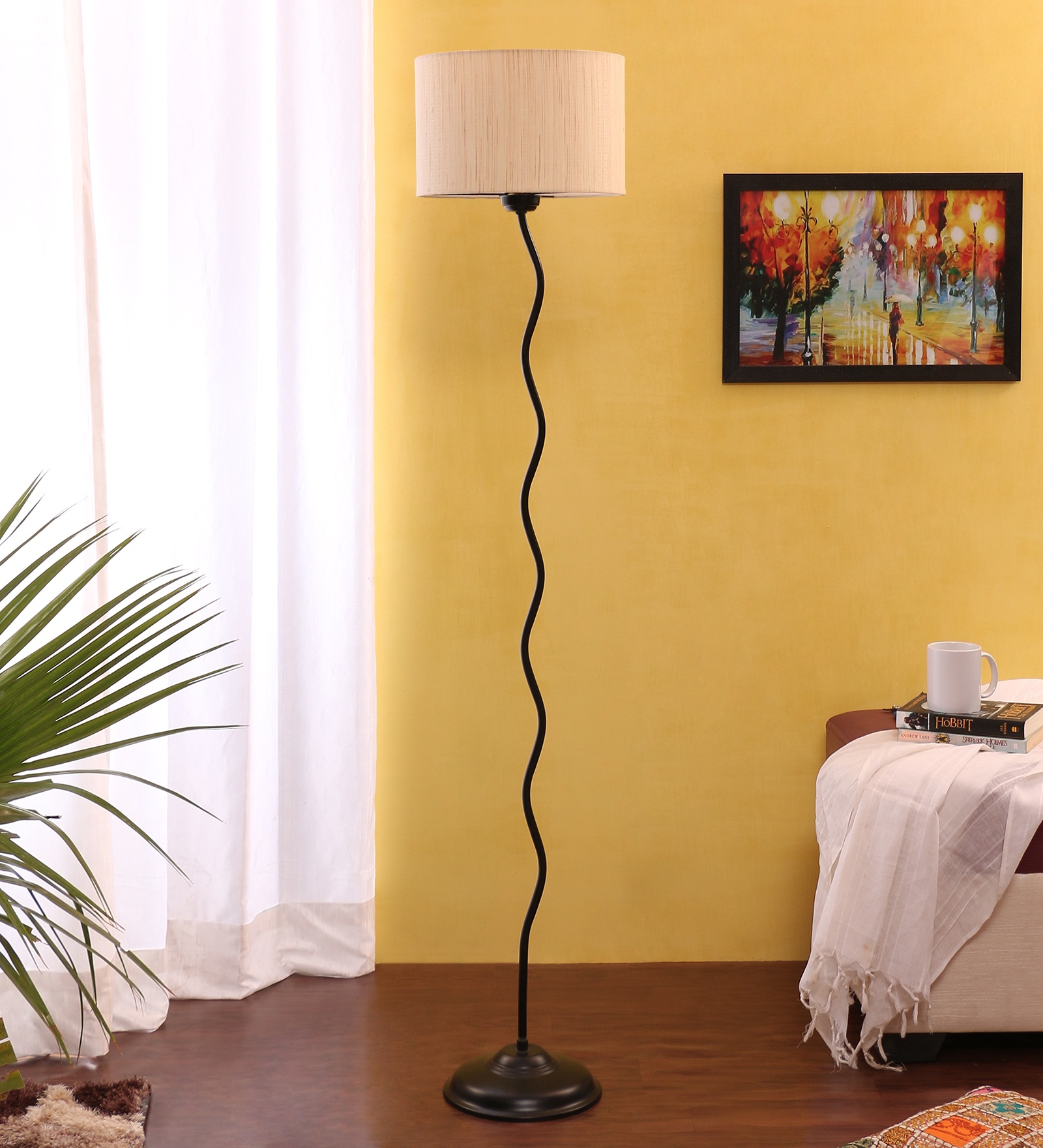 Ambika Home off-white Cotton Zig Zag Floor Lamp | Modern Standing Lamp for Living Room, Bedroom & Home Decor - Image 2
