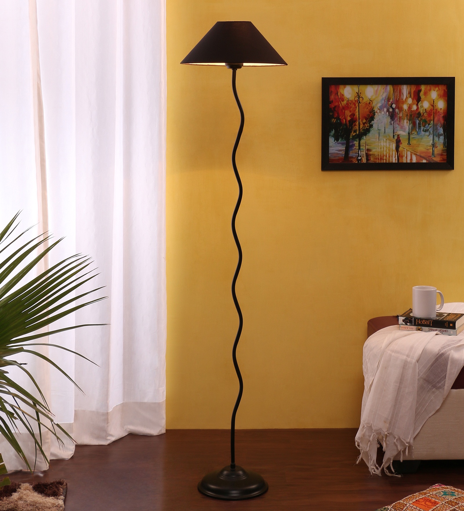 Ambika Home Black Cotton Zig Zag Floor Lamp | Modern Standing Lamp for Living Room, Bedroom & Home Decor