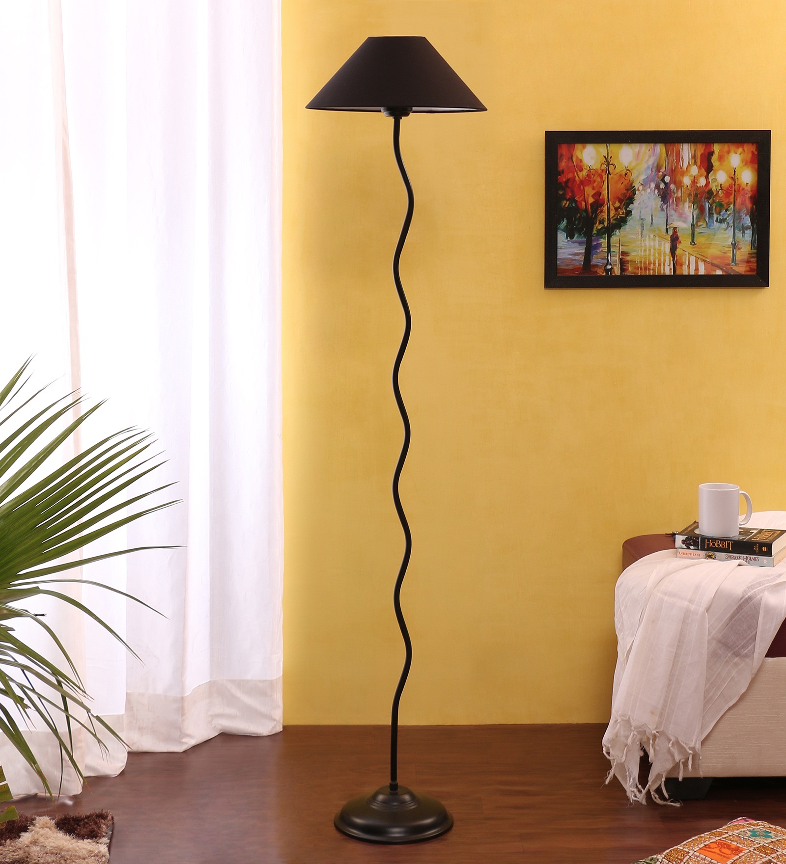 Ambika Home Black Cotton Zig Zag Floor Lamp | Modern Standing Lamp for Living Room, Bedroom & Home Decor - Image 2