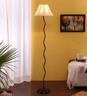 Ambika Home Off-white  Cotton  Zig Zag Floor Lamp | Modern Standing Lamp for Living Room, Bedroom & Home Decor