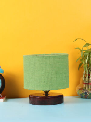 Ambika Home Royale Collection Green Gola Table Lamp with Wooden Base | Premium Decorative Bedside Lamp for Bedroom, Living Room, Hall, Hotel, Café, Restaurant & Office | E27 Compatible