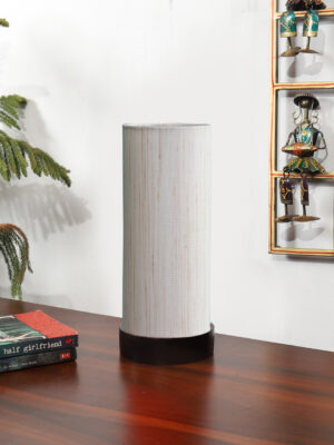 Ambika Home Wooden Table Lamp | Black Wood Base | off-white  Cotton  Shade | Bedside Lamp for Bedroom, Living Room, Office, Hotel | E27 Holder