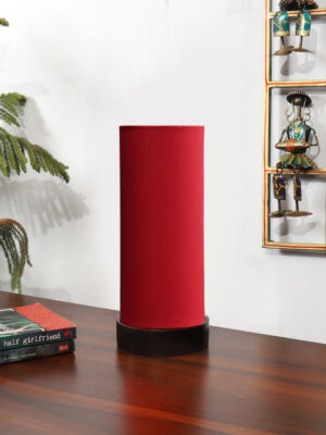 Ambika Home Wooden Table Lamp | Black Wood Base | Red Cotton  Shade | Bedside Lamp for Bedroom, Living Room, Office, Hotel | E27 Holder