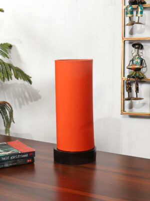 Ambika Home Wooden Table Lamp | Black Wood Base | Orange Cotton  Shade | Bedside Lamp for Bedroom, Living Room, Office, Hotel | E27 Holder