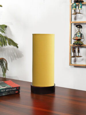 Ambika Home Wooden Table Lamp | Black Wood Base | Yellow Cotton  Shade | Bedside Lamp for Bedroom, Living Room, Office, Hotel | E27 Holder