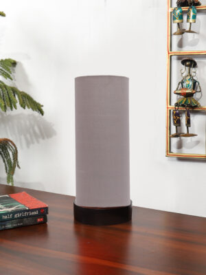 Ambika Home Wooden Table Lamp | Black Wood Base | Grey  Cotton  Shade | Bedside Lamp for Bedroom, Living Room, Office, Hotel | E27 Holder