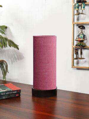 Ambika Home Wooden Table Lamp | Black Wood Base | Pink  Jute  Shade | Bedside Lamp for Bedroom, Living Room, Office, Hotel | E27 Holder