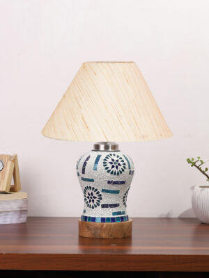 Ambika Home off-white Cotton Mosaic Glass Table Lamp | Decorative Bedside Lamp for Bedroom, Living Room, Hall, Hotel, Café, Restaurant, Office & Study Room | E27 Compatible