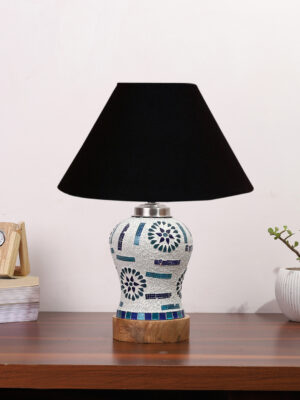 Ambika Home Black Cotton Mosaic Glass Table Lamp | Decorative Bedside Lamp for Bedroom, Living Room, Hall, Hotel, Café, Restaurant, Office & Study Room | E27 Compatible