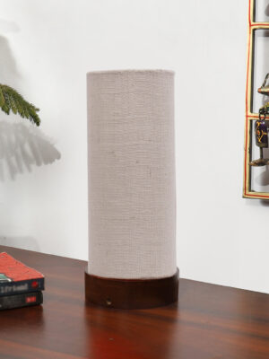 Ambika Home Wooden Table Lamp | Brown Wood Base | White  Jute  Shade | Bedside Lamp for Bedroom, Living Room, Office, Hotel | E27 Holder