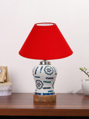 Ambika Home Red Cotton Mosaic Glass Table Lamp | Decorative Bedside Lamp for Bedroom, Living Room, Hall, Hotel, Café, Restaurant, Office & Study Room | E27 Compatible
