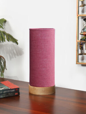 Ambika Home Wooden Table Lamp | Natural Wood Base | Pink  Jute  Shade | Bedside Lamp for Bedroom, Living Room, Office, Hotel | E27 Holder