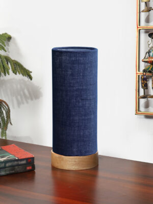 Ambika Home Wooden Table Lamp | Natural Wood Base | Blue  Jute  Shade | Bedside Lamp for Bedroom, Living Room, Office, Hotel | E27 Holder