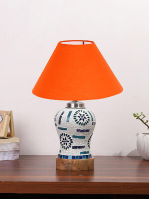 Ambika Home Orange Cotton Mosaic Glass Table Lamp | Decorative Bedside Lamp for Bedroom, Living Room, Hall, Hotel, Café, Restaurant, Office & Study Room | E27 Compatible
