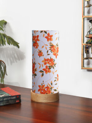 Ambika Home Wooden Table Lamp | Natural Wood Base | Multicolor Cotton  Shade | Bedside Lamp for Bedroom, Living Room, Office, Hotel | E27 Holder