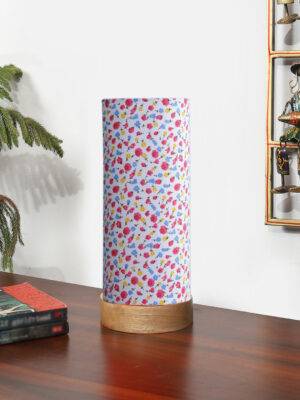 Ambika Home Wooden Table Lamp | Natural Wood Base | Multicolor Cotton  Shade | Bedside Lamp for Bedroom, Living Room, Office, Hotel | E27 Holder
