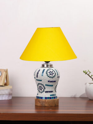 Ambika Home Yellow Cotton Mosaic Glass Table Lamp | Decorative Bedside Lamp for Bedroom, Living Room, Hall, Hotel, Café, Restaurant, Office & Study Room | E27 Compatible