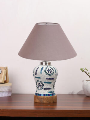 Ambika Home Grey Cotton Mosaic Glass Table Lamp | Decorative Bedside Lamp for Bedroom, Living Room, Hall, Hotel, Café, Restaurant, Office & Study Room | E27 Compatible