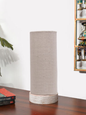 Ambika Home Wooden Table Lamp | White Brushed  Wood Base | White  Jute  Shade | Bedside Lamp for Bedroom, Living Room, Office, Hotel | E27 Holder