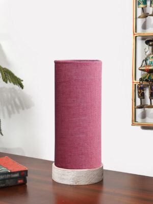 Ambika Home Wooden Table Lamp | White Brushed  Wood Base | Pink  Jute  Shade | Bedside Lamp for Bedroom, Living Room, Office, Hotel | E27 Holder