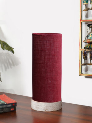 Ambika Home Wooden Table Lamp | White Brushed  Wood Base | Maroon  Jute  Shade | Bedside Lamp for Bedroom, Living Room, Office, Hotel | E27 Holder