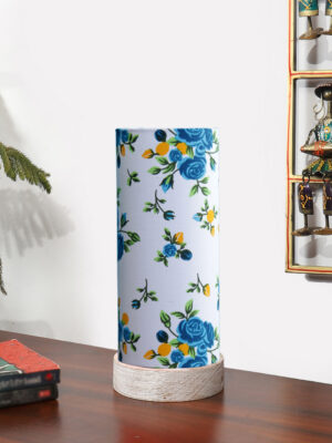 Ambika Home Wooden Table Lamp | White Brushed  Wood Base | Multicolor Cotton  Shade | Bedside Lamp for Bedroom, Living Room, Office, Hotel | E27 Holder