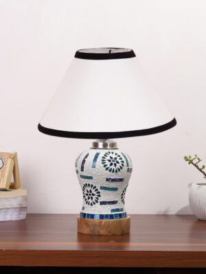 Ambika Home White & Black Cotton Mosaic Glass Table Lamp | Decorative Bedside Lamp for Bedroom, Living Room, Hall, Hotel, Café, Restaurant, Office & Study Room | E27 Compatible