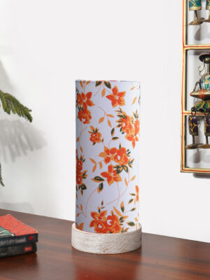Ambika Home Wooden Table Lamp | White Brushed  Wood Base | Multicolor Cotton  Shade | Bedside Lamp for Bedroom, Living Room, Office, Hotel | E27 Holder