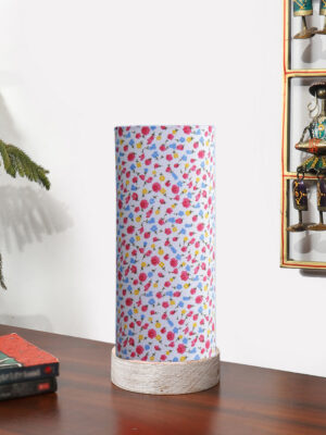 Ambika Home Wooden Table Lamp | White Brushed  Wood Base | Multicolor Cotton  Shade | Bedside Lamp for Bedroom, Living Room, Office, Hotel | E27 Holder