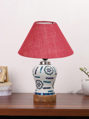 Ambika Home Pink Jute Mosaic Glass Table Lamp | Decorative Bedside Lamp for Bedroom, Living Room, Hall, Hotel, Café, Restaurant, Office & Study Room | E27 Compatible