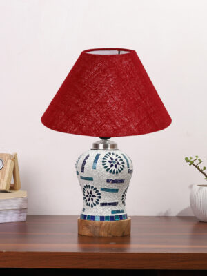 Ambika Home Maroon Jute Mosaic Glass Table Lamp | Decorative Bedside Lamp for Bedroom, Living Room, Hall, Hotel, Café, Restaurant, Office & Study Room | E27 Compatible