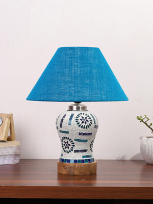 Ambika Home Turquoise Jute Mosaic Glass Table Lamp | Decorative Bedside Lamp for Bedroom, Living Room, Hall, Hotel, Café, Restaurant, Office & Study Room | E27 Compatible