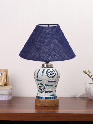 Ambika Home Blue Jute Mosaic Glass Table Lamp | Decorative Bedside Lamp for Bedroom, Living Room, Hall, Hotel, Café, Restaurant, Office & Study Room | E27 Compatible