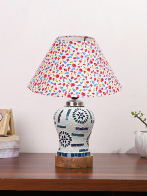 Ambika Home Multicolor Cotton Mosaic Glass Table Lamp | Decorative Bedside Lamp for Bedroom, Living Room, Hall, Hotel, Café, Restaurant, Office & Study Room | E27 Compatible