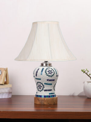 Ambika Home off-white Cotton Mosaic Glass Table Lamp | Decorative Bedside Lamp for Bedroom, Living Room, Hall, Hotel, Café, Restaurant, Office & Study Room | E27 Compatible