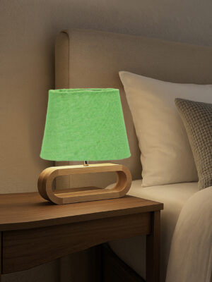 Ambika Home Green Jute Oval Table Lamp with Natural Wood Base | Bedside, Living Room & Study Lamp | E27 Compatible