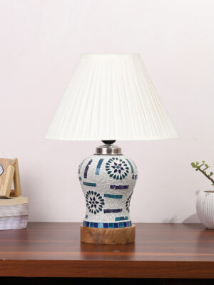 Ambika Home off-white Cotton Mosaic Glass Table Lamp | Decorative Bedside Lamp for Bedroom, Living Room, Hall, Hotel, Café, Restaurant, Office & Study Room | E27 Compatible